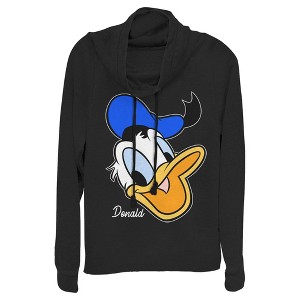 Juniors Womens Mickey & Friends Donald Duck Big Face Cowl Neck Sweatshirt - 1 of 4