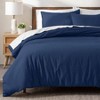 Queen Flannel Duvet Cover Set, 100 Cotton, Dark Blue, Heavyweight, Double Brushed, Includes Sham Pillow Covers - 2 of 4