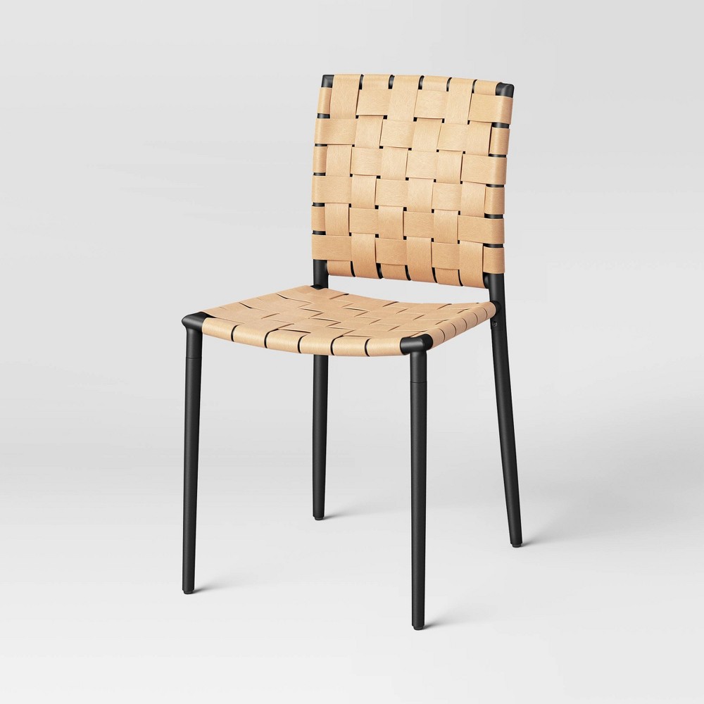 Photos - Chair 2pk Wellfleet Woven Leather Metal Base Dining  Natural - Threshold™