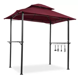 SUGIFT 8' x 5' Outdoor Grill Gazebo Shelter Tent with 2 Tier in Burgundy