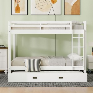 Whisen Wooden Queen Size Bunk Bed Frame with Guard Rails, Space-Saving Design - 1 of 4