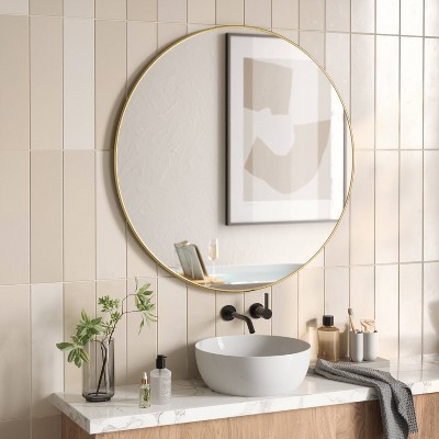 Elegant 36.5" Round Wall Mirror in Bronze and Gold Finish