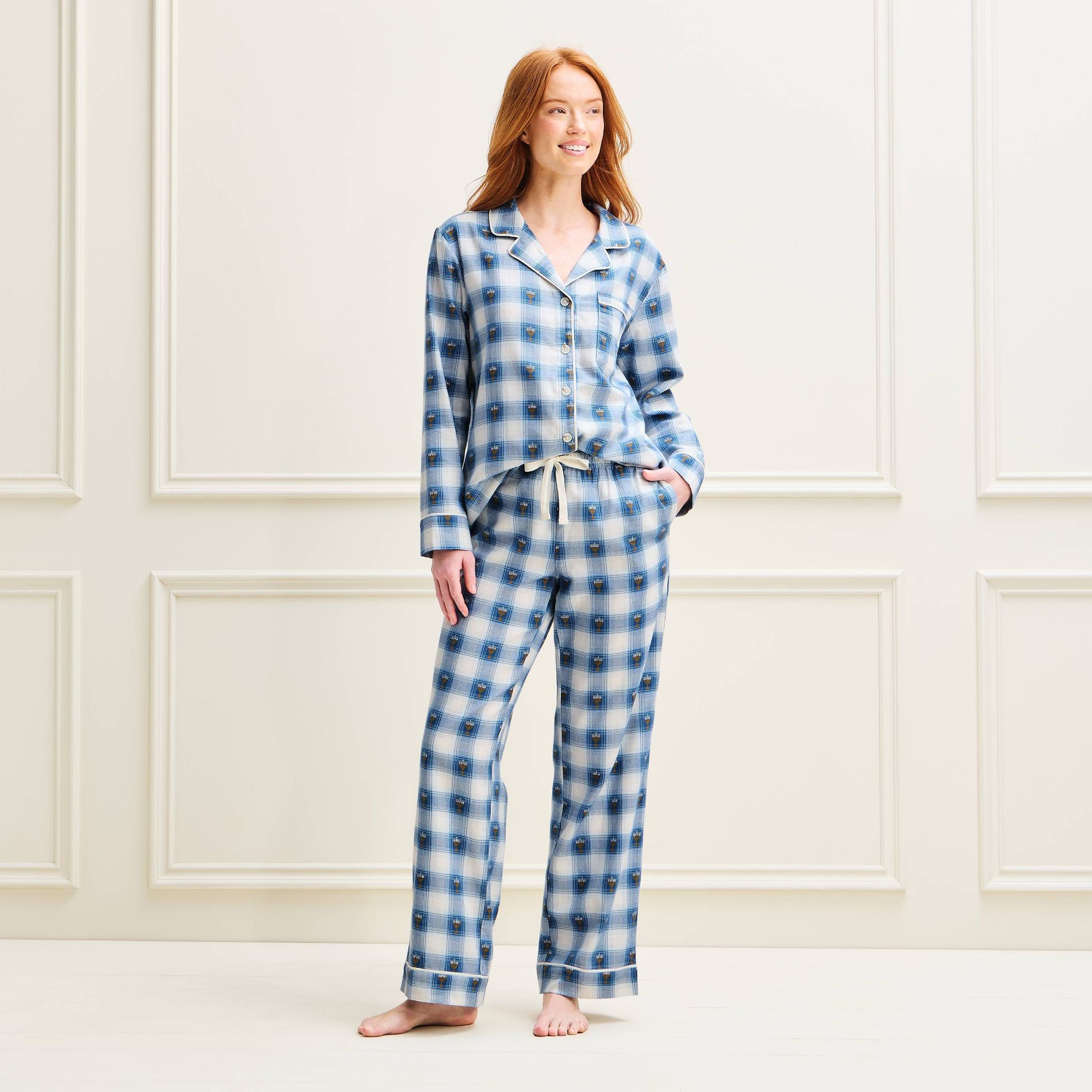Women's Holiday Hanukkah Plaid Flannel Matching Family Pajama Set - Wondershop™ Blue XL
