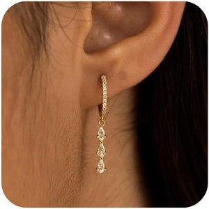 Gold/Silver Hoop Earrings for Women,Dainty 14k Gold/Silver Plated Small CZ Diamond Dangle Drop Earrings for Women Trendy Lightweight Jewelry Set - 1 of 4
