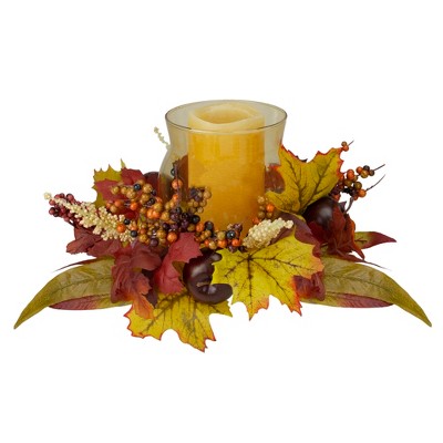 Northlight 15" Fall Apple and Berry Glass Hurricane Pillar Candle Holder Centerpiece