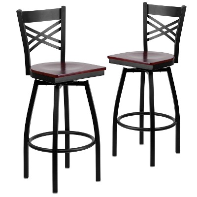 Emma and Oliver 2 Pack "X" Back Swivel Metal Barstool