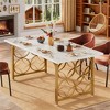 Gulches Modern Elegance Series Contemporary White Faux Marble 1in 48 in Gold Metal Trestle Base Dining Table Seats 4 - 3 of 4