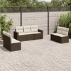vidaXL 7 Piece Patio Sofa Set with Cushions - Brown and Cream Without Table - 2 of 4