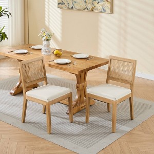 GDFStudio Yorn Farmhouse Rubberwood Rattan Upholstered Dining Chairs (Set of 2) - 1 of 4