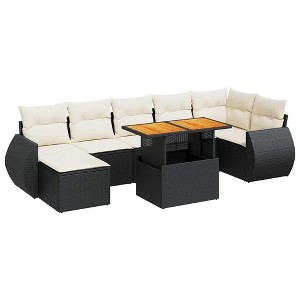 vidaXL Patio Sofa Set with Cushions Outdoor Sofa Sections 8 Piece Poly Rattan - Black and Cream 3x Corner + Table + 3x Middle + Footrest - 1 of 4