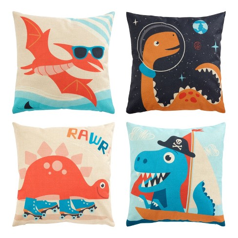 Juvale 4 Pack Dinosaur Decorative Kids Throw Pillow Covers 18x18