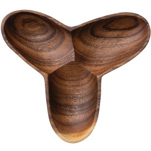 Storied Home Modern Acacia Wood Appetizer Bowl with 3 Compartments, Natural - 1 of 4