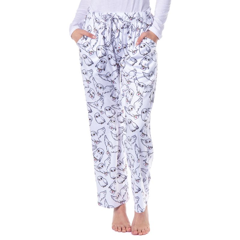 Harry Potter Womens' Hedwig Owl Character Tossed Print Sleep Pajama Pants White, 1 of 5