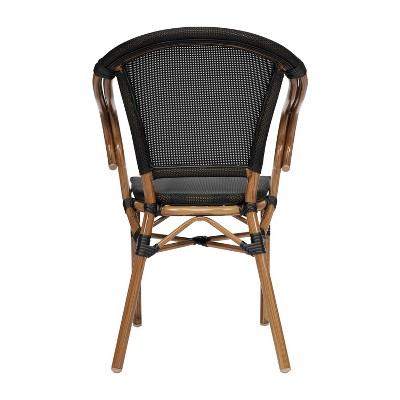 Marseille Black Textilene and Natural Bamboo Print Aluminum Bistro Chairs