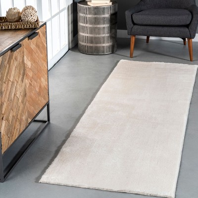 White Machine Washable Non-Slip Shag Area Rug, 2'6" x 10'