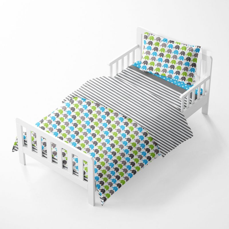 Bacati - Elephants Aqua/Lime/Gray 4 pc Toddler Bedding Set, 3 of 8