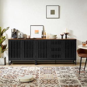 Buffet Cabinet With Storage, Modern Wooden Dresser With Grille-Striped Doors And 3 Storage Drawers, Accent Storage Cabinet For Living Room Hallway - 1 of 4