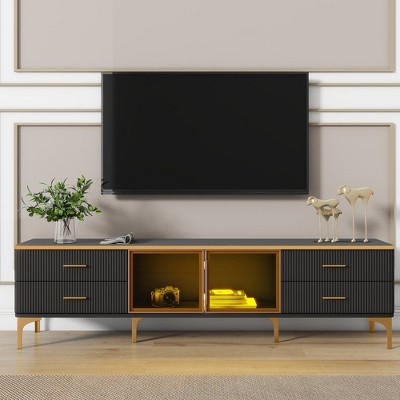 LED TV Stand For TVs Up To 78'', Entertainment Center With Marble-veined Table Top
