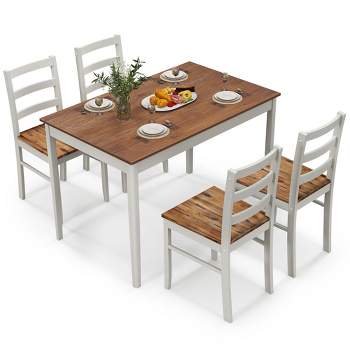 Costway 5-Piece Dining Set Solid Wood Kitchen Furniture with Rectangular Table & 4 Chairs