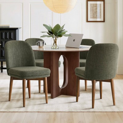 Modern Dining Chairs Set of 4, Upholstered Accent Side Chairs with Double Cushion Seat, Solid Wood Legs in Walnut Finish-Tanpinhause