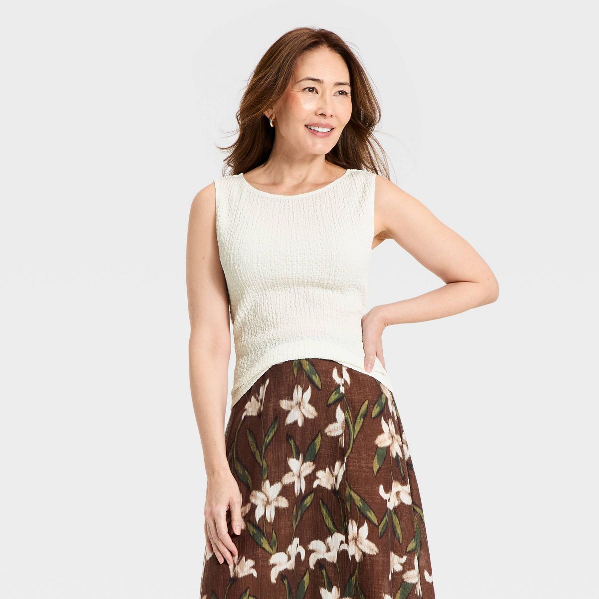Women's Boat Neck Textured Tank Top - A New Day™ - thumbnail 8