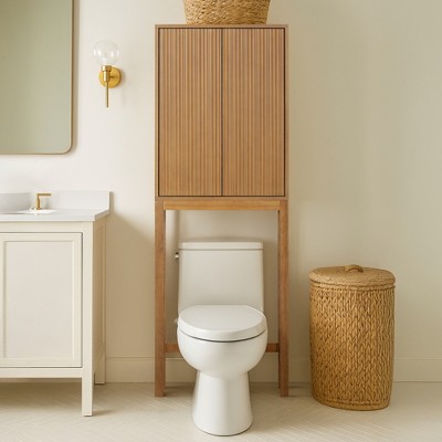 Tremolo Modern Boho Over Toilet Storage Cabinet with Solid Wood & Contemporary Fluted Fronts - Teamson Home