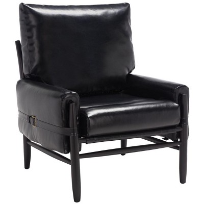 Oslo Black Faux Leather Barrel Accent Chair with Wood Frame