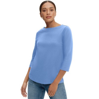 ellos Plus Size Boatneck Tee With Three-Quarter Sleeves
