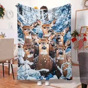 Lomsoe Christmas Winter Deer Print Flannel Blanket - All Seasons Soft and Warm Throw Blanket for Bed, Napping, Camping, Travel, Office - 1 of 4