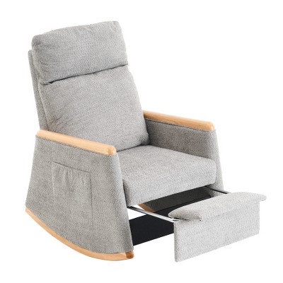 TIRAMISUBEST Accent Rocking Chair with Footrest, High Backrest & Rubber Wood Rocking Legs for Living Room & Bedroom