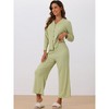 cheibear Women's Long Sleeve Button Down Top with Pants Pajama Sets 2 Pcs - 2 of 4