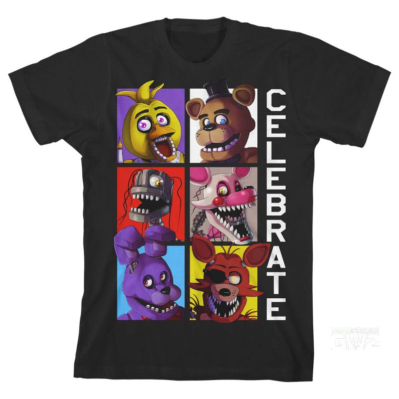 Five Nights at Freddy's Celebrate Boy's Black T-shirt, 1 of 4