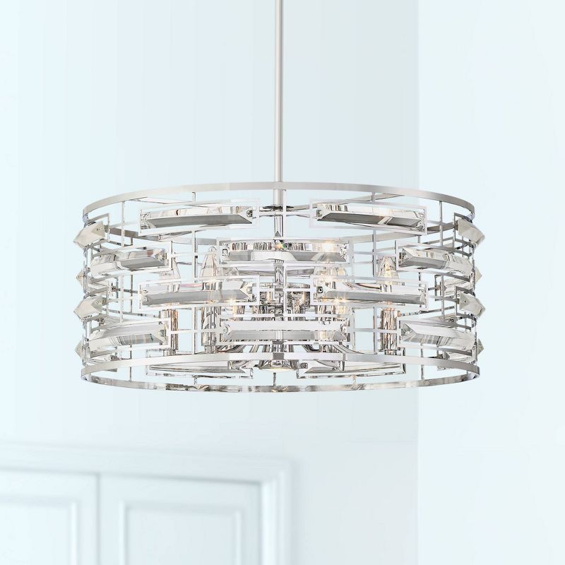 Possini Euro Design Smart Polished Nickel Chandelier 20" Wide Modern Drum Clear Crystal 6-Light Fixture for Dining Room House Foyer Kitchen Island, 2 of 9