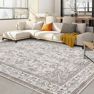 Acekool Washable Area Rug, Vintage Boho Floral, Non-Slip Low Pile Carpet for Living Room, Bedroom, Nursery, Playroom, Dining Room - 1 of 4