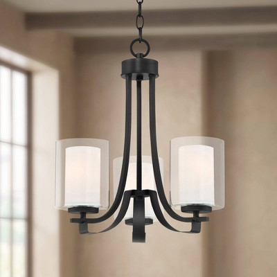 Black Sand Coal Mini Pendant Chandelier with Etched White Glass Shades