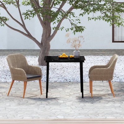 3 Piece Patio Dining Set with Cushions Black vidaXL