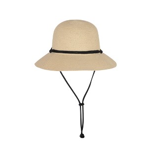 Anna-Kaci Wide Brim Straw Sun Hat with Chin Strap and Black Cord Detail for Outdoor Protection and Stylish Shade - 1 of 4