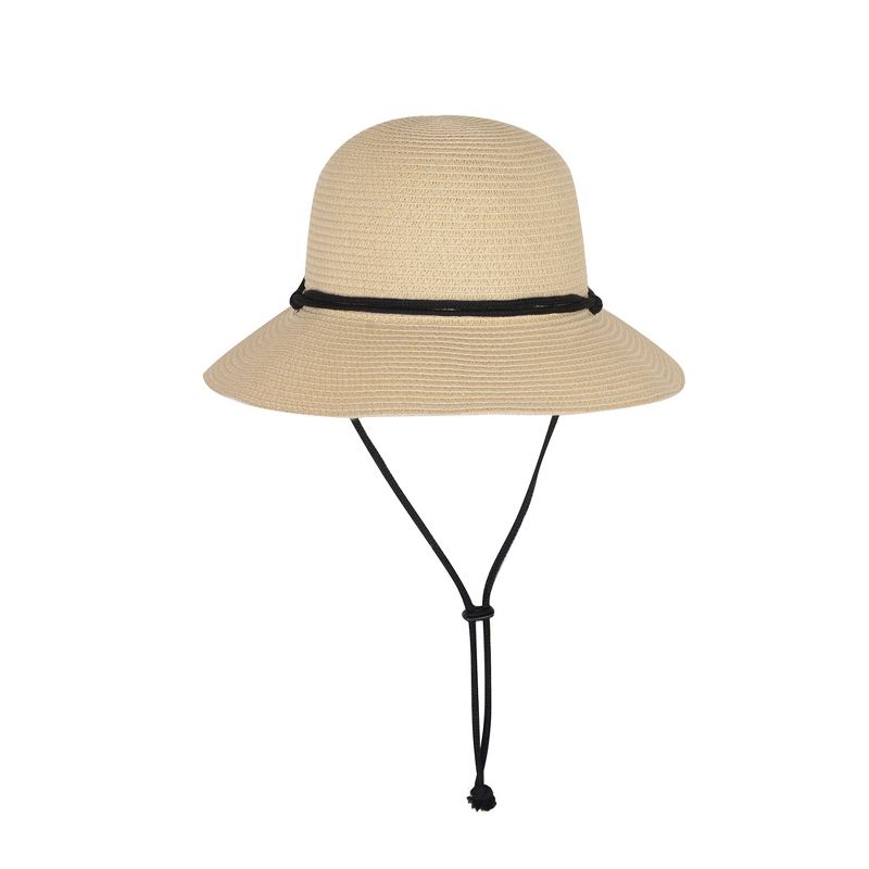 Anna-Kaci Wide Brim Straw Sun Hat with Chin Strap and Black Cord Detail for Outdoor Protection and Stylish Shade - Beige