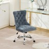 Gulches Light Blue Chenille Tufted Button Chrome Base Adjustable Swivel Office Chair Set of 1 Wide Seat Triple Elastic Cushion Modern Chair - 2 of 4