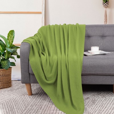 Grass Green Cotton Knit Soft Throw Blanket, 50" x 70"