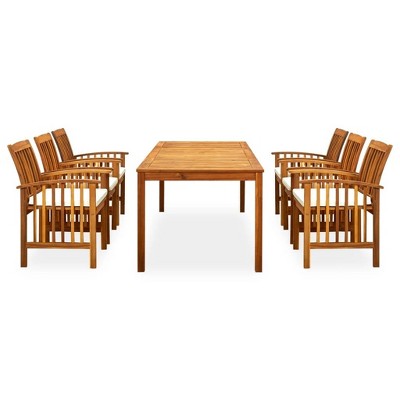 vidaXL Solid Wood Acacia Patio Dining Set with Cushions 7 Piece Wooden Garden Outdoor Balcony Backyard Terrace Table Chair Dinner Furniture