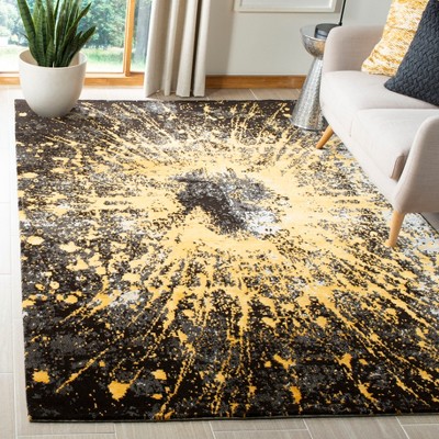 Gold and Black Hand-Knotted Geometric Wool Rug 8' x 10'