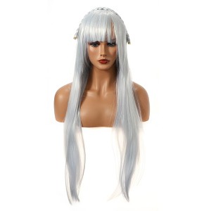 Unique Bargains Women's Wigs 31" with Wig Cap White Gradient Blue - 1 of 4