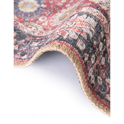 Vintage Red Chenille Floral Rectangular Area Rug 6' x 9'