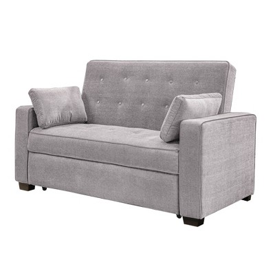 Light Gray Tufted Queen Convertible Sleeper Sofa with Wood Frame
