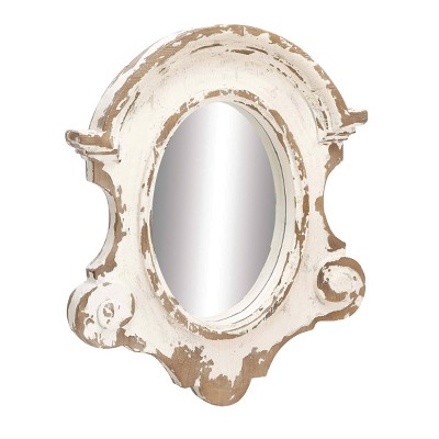 35" x 43" Antique Style Large Oval Distressed Wood Wall Mirror with Scrollwork White - Olivia & May