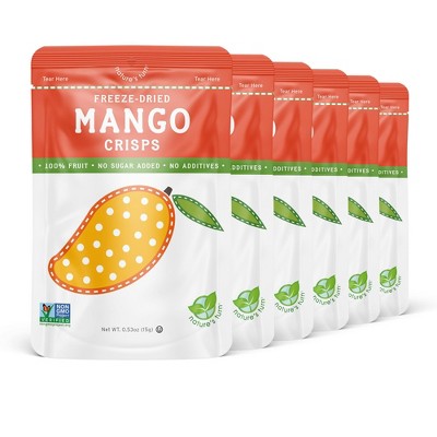 Nature's Turn Freeze-Dried Fruit Snacks - Mango Crisps  -  No Sugar Added, Non GMO, Gluten Free, Nothing Artificial - 15g (.53oz) - 6-PACK