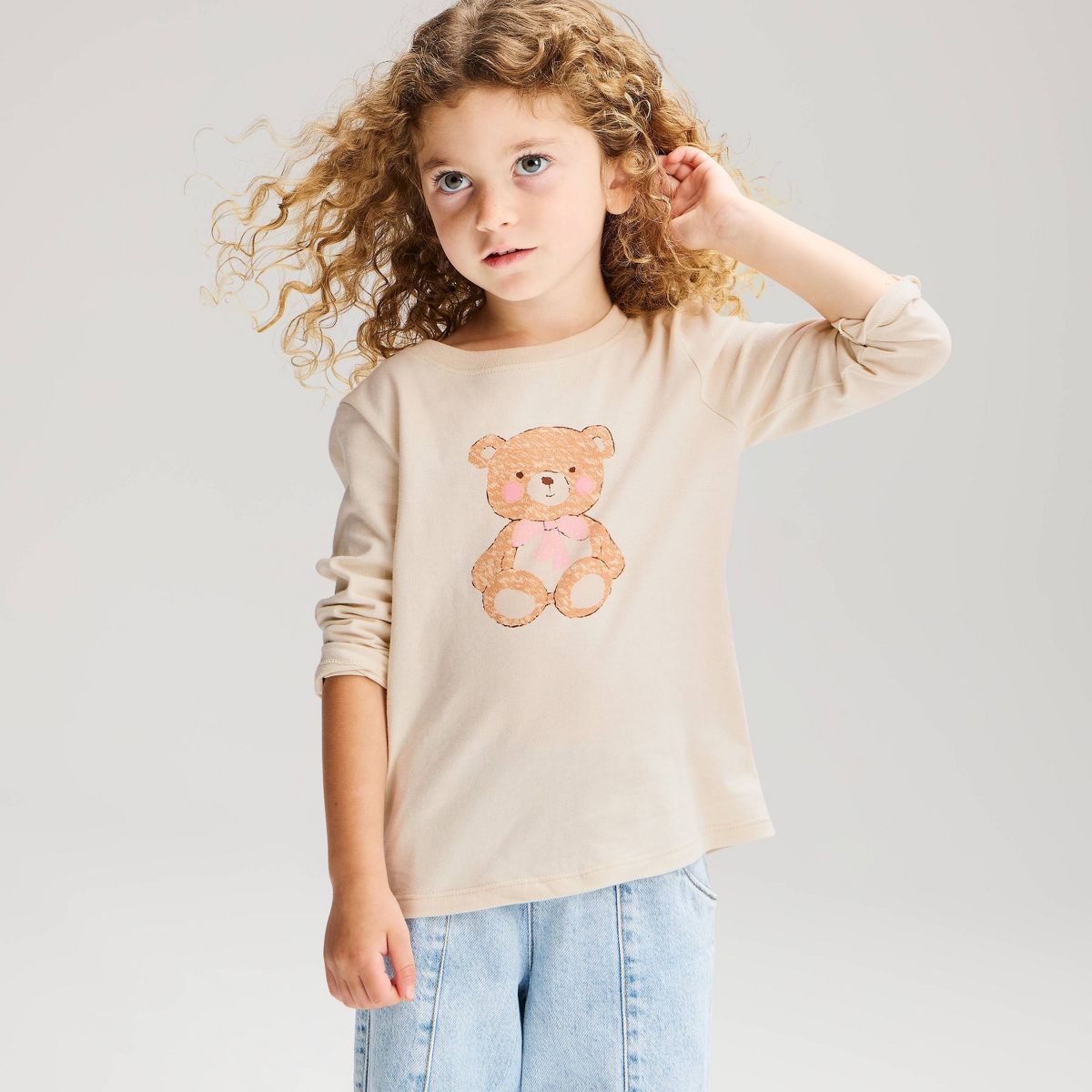 Baby & Toddler Girls' Long Sleeve Bear Classic T-Shirt - Cat & Jack™ Cream
