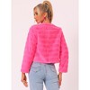Allegra K Women's Winter Warm Cropped Collarless Faux Fur Fluffy Jacket - 4 of 4