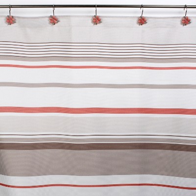 Coral Garden Stripe Tan Fabric Shower Curtain